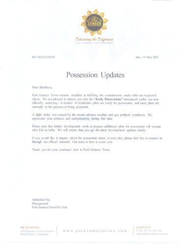 park zameen town early possession
