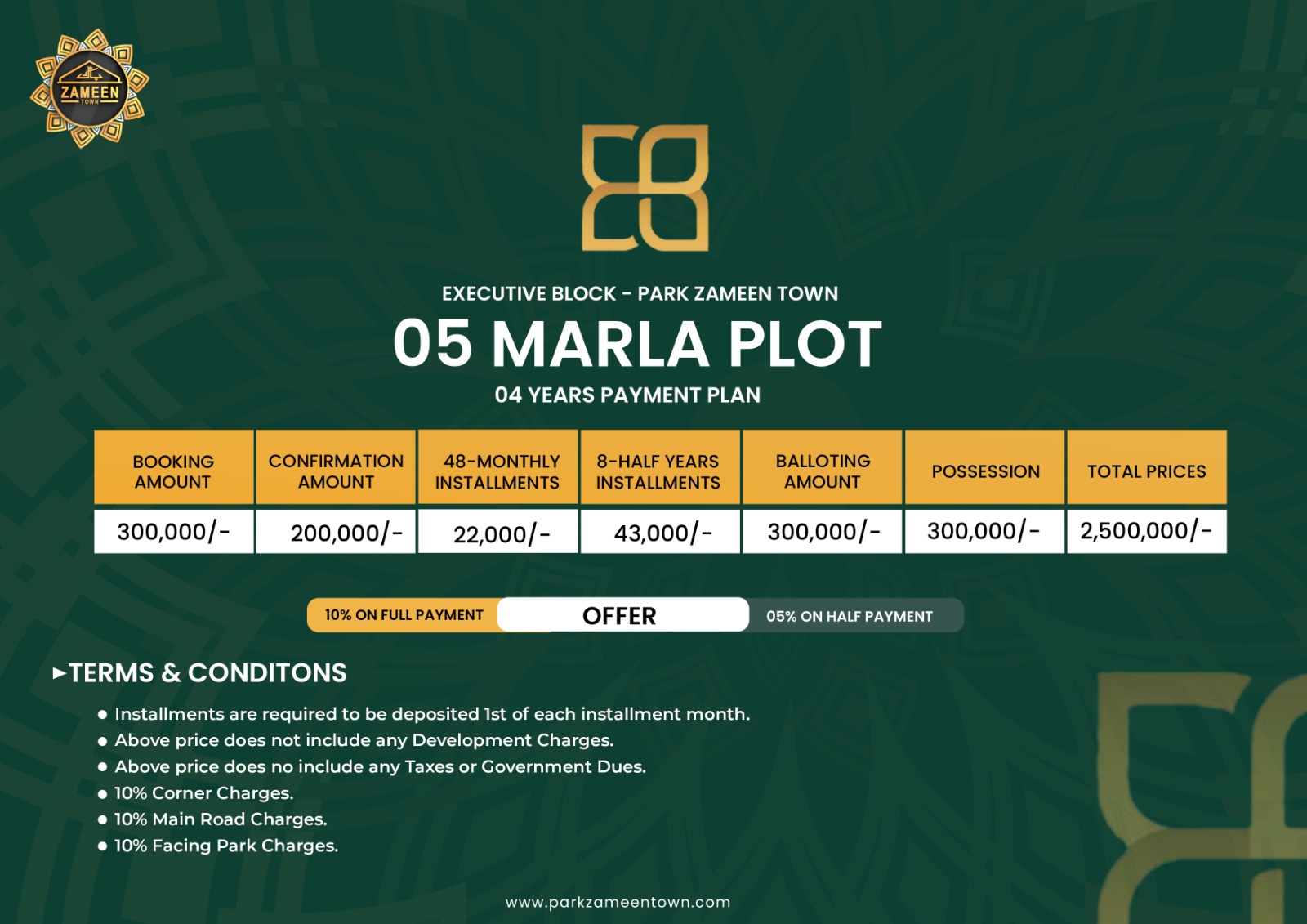 Park Zameen Town Executive Block Payment Plan
